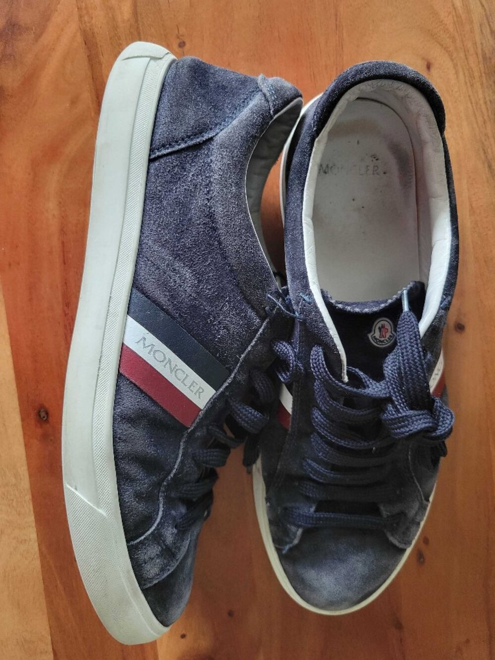 Moncler Washed Black Monaco Suede Low Top Sneakers Shoes Tennis Preppy Men 42.5